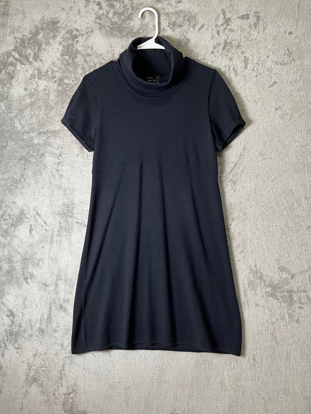 Theory Wool Blend Cowl Neck Shift Dress Black Short Sleeve Career Women's Medium
